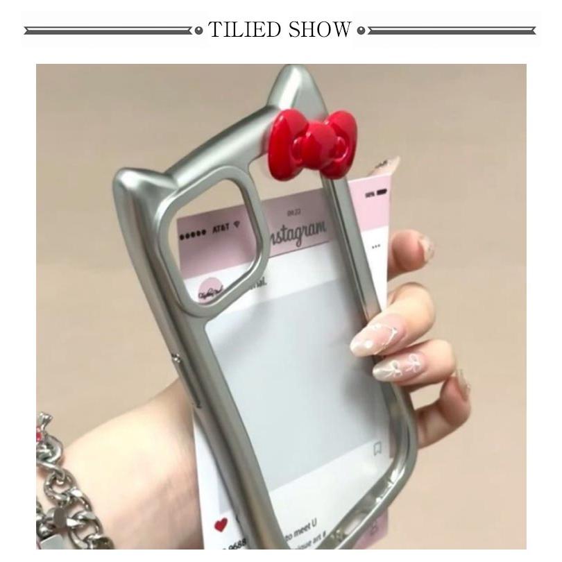 iPhone15 ケース 猫耳 リボン 立体 クリア 韓国 かわいい iPhone