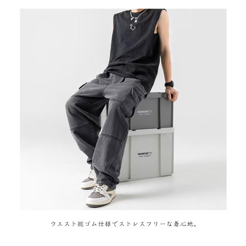 デニムカーゴパンツ メンズ ジーンズ ワイドパンツ ビックサイズ