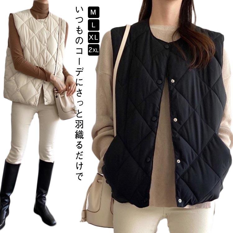 epaブラック キルティング ショートベスト ベスト レディース 前開き キルティングベスト 中綿 キルティング