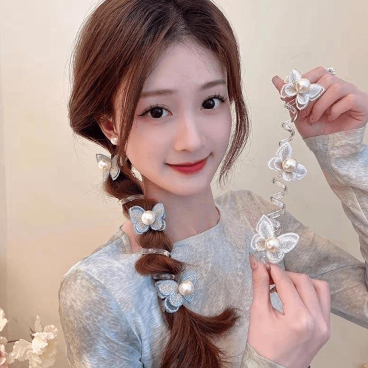4個セット 蝶々 コイルアップ ヘアゴム コイルポニー ワイヤーポニー 