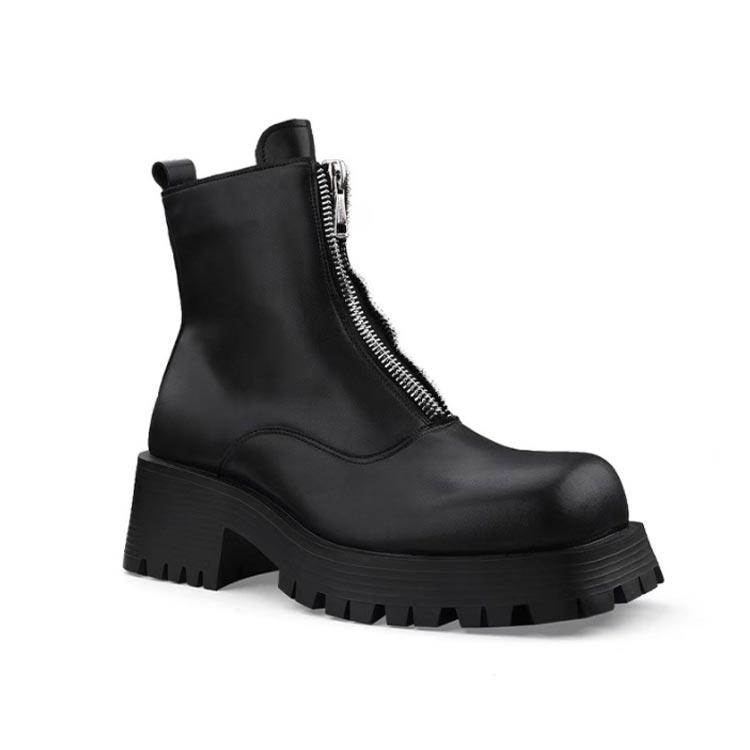 フロントジップブーツ ブーツ 厚底 スクエアトゥ ショートブーツ