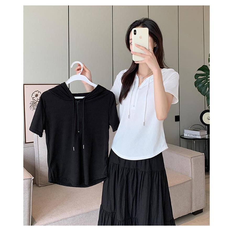 半袖パーカー レディース 接触冷感 フード付きTシャツ ハーフジップ