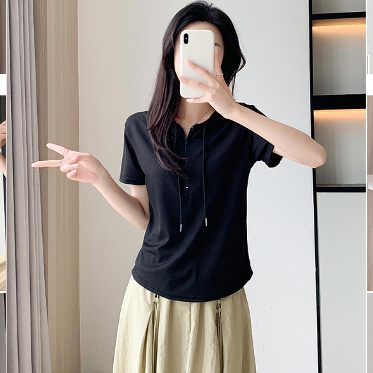 半袖パーカー レディース 接触冷感 フード付きTシャツ ハーフジップ