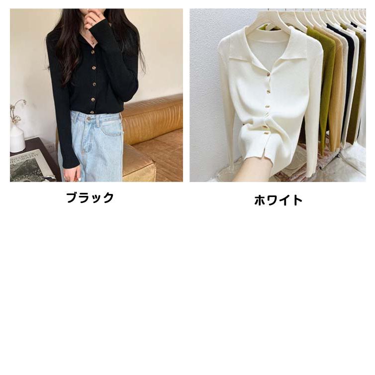 襟付き ニット レディース ポロ セーター 春秋 冬 長袖 トップス polo