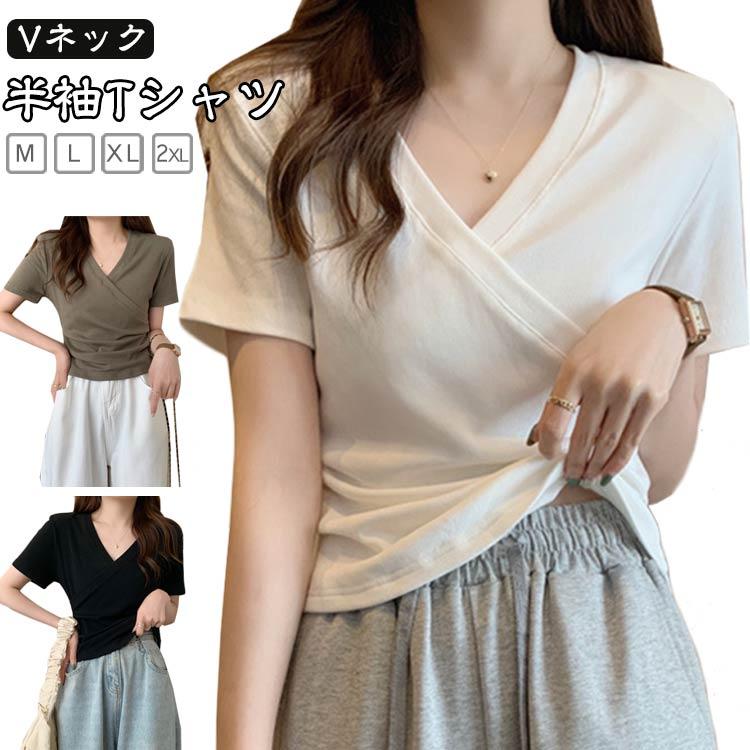美品⭐︎キカプリントカシュクール風カットソー⭐︎ カシュクールtシャツ トップス カットソー 半袖 Vネック カシュクール