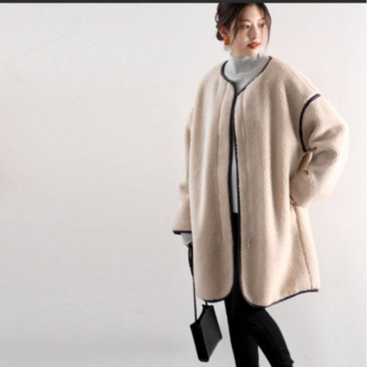 レディース コート ボアコート ブルゾン ノーカラー 人気 韓国 かわいい ひざ丈 軽い 秋冬 |  | 07