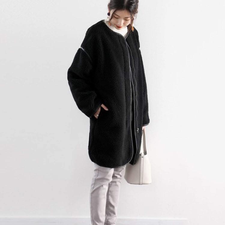 レディース コート ボアコート ブルゾン ノーカラー 人気 韓国