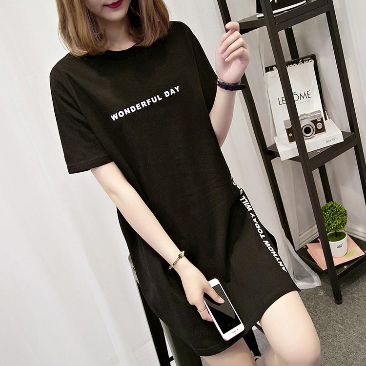 Tシャツ レディース おしゃれ 人気 半袖 ロゴ ロング丈 サイドスリット |  | 11