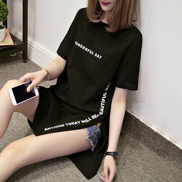 Tシャツ レディース おしゃれ 人気 半袖 ロゴ ロング丈 サイドスリット |  | 12
