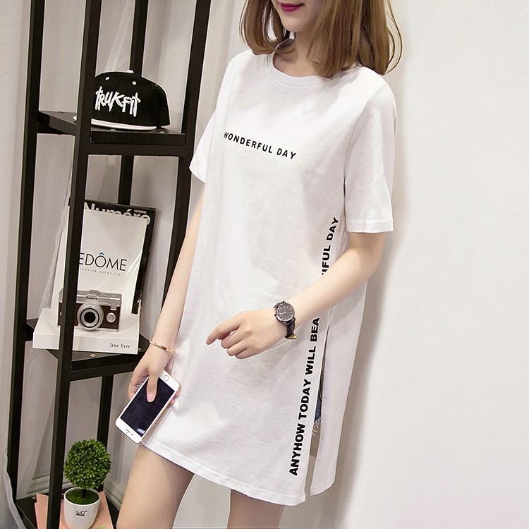 Tシャツ レディース おしゃれ 人気 半袖 ロゴ ロング丈 サイドスリット |  | 01