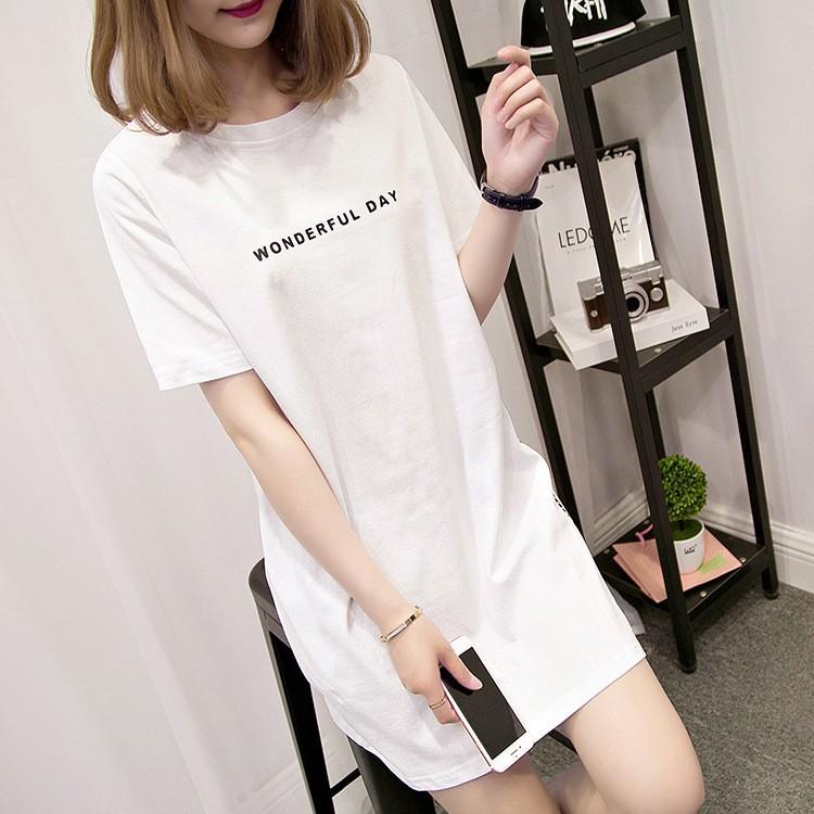 Tシャツ レディース おしゃれ 人気 半袖 ロゴ ロング丈 サイドスリット |  | 04