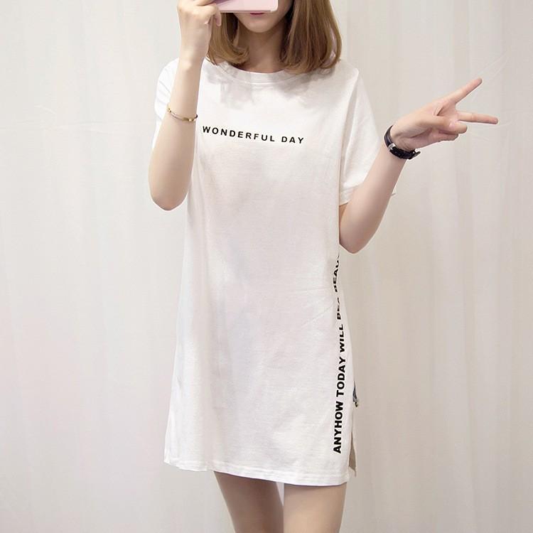 Tシャツ レディース おしゃれ 人気 半袖 ロゴ ロング丈 サイドスリット |  | 06