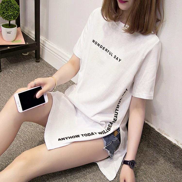 Tシャツ レディース おしゃれ 人気 半袖 ロゴ ロング丈 サイドスリット |  | 07