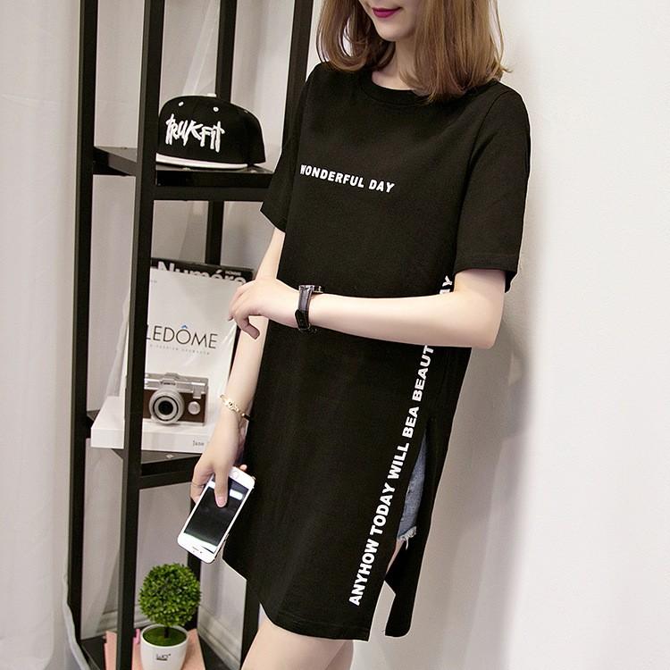 Tシャツ レディース おしゃれ 人気 半袖 ロゴ ロング丈 サイドスリット |  | 08