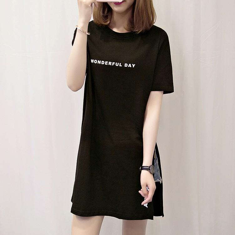 Tシャツ レディース おしゃれ 人気 半袖 ロゴ ロング丈 サイドスリット |  | 09