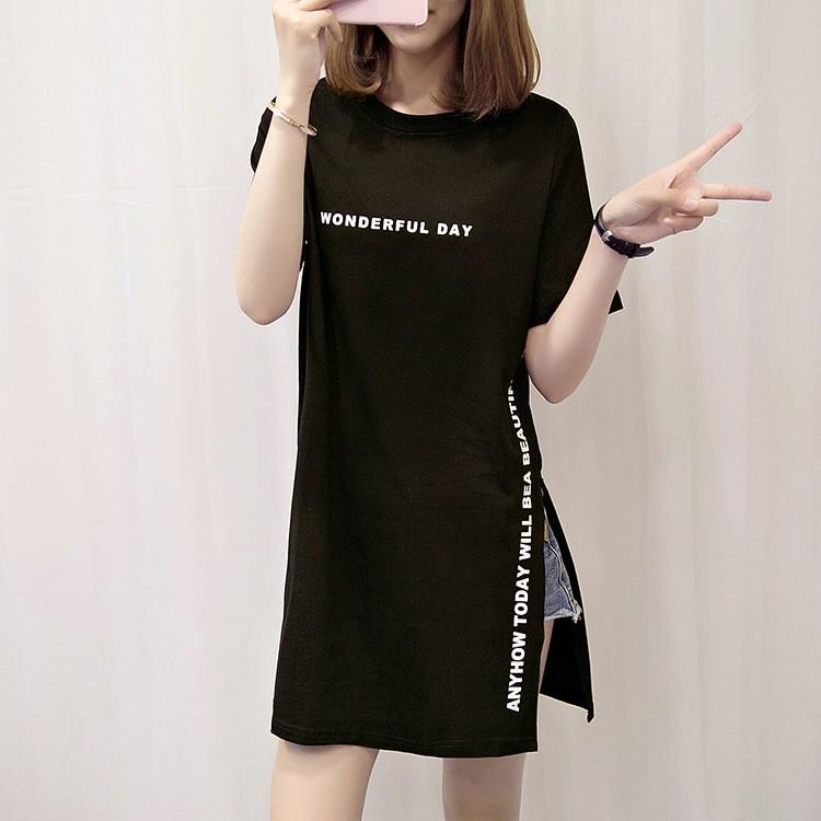 Tシャツ レディース おしゃれ 人気 半袖 ロゴ ロング丈 サイドスリット |  | 10