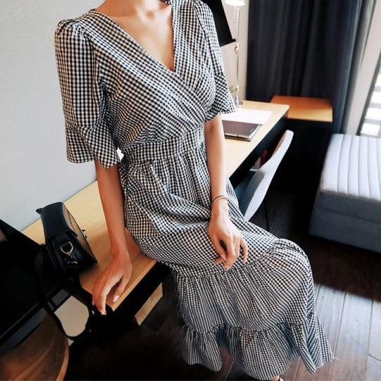 ワンピース レディース カジュアル きれいめ 人気 チェック ティアード フリル ロング丈 夏 |  | 11