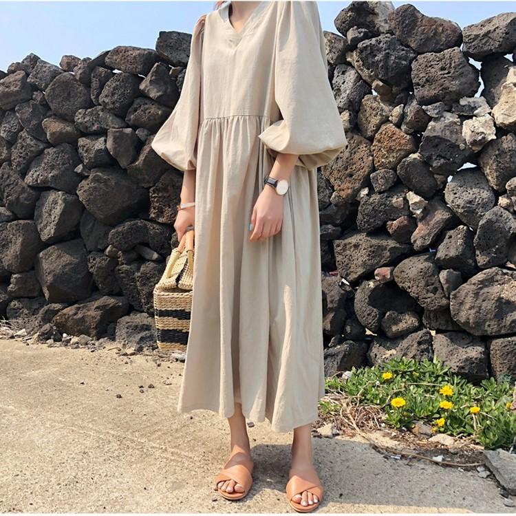 ワンピース レディース バルーンスリーブ カジュアル 人気 ミモレ丈 春夏 |  | 04