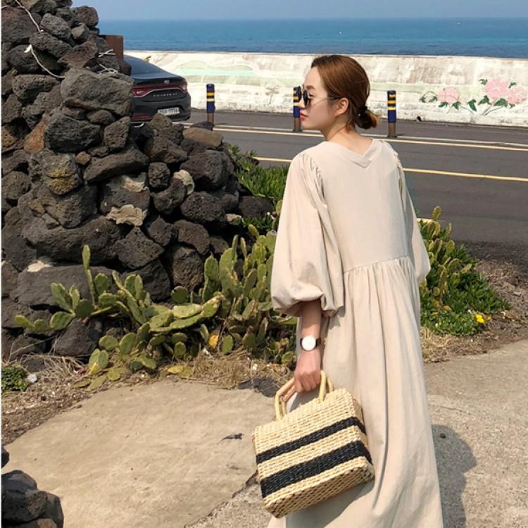 ワンピース レディース バルーンスリーブ カジュアル 人気 ミモレ丈 春夏 |  | 07