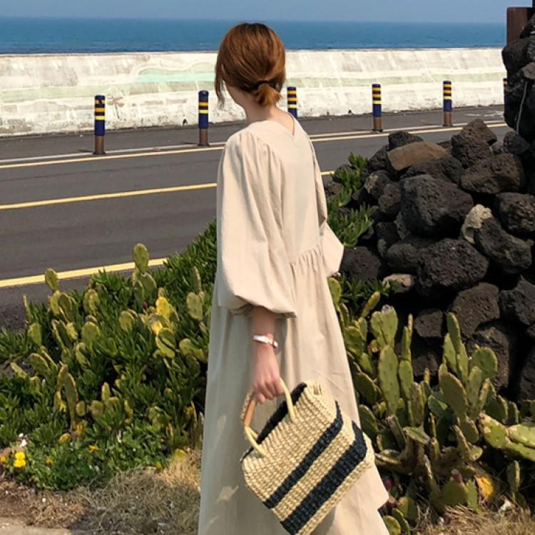 ワンピース レディース バルーンスリーブ カジュアル 人気 ミモレ丈 春夏 |  | 09