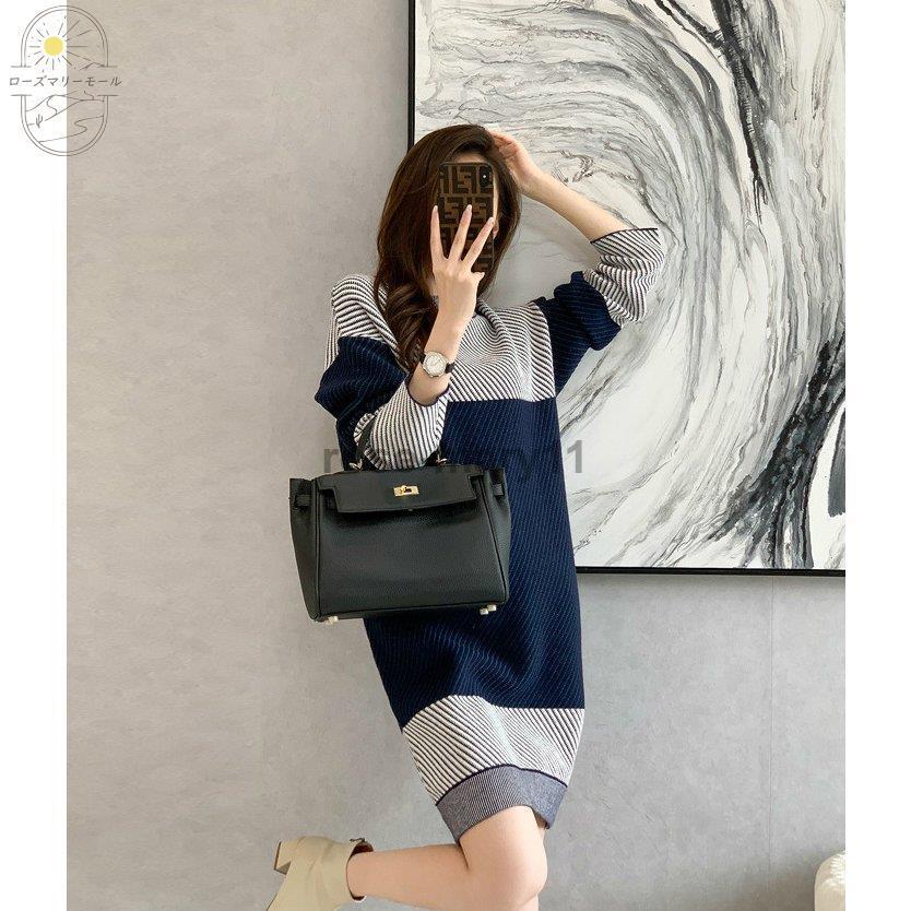 大感謝セール ミセス グレー ネイビー 着こなし ゆったり 模様 シンプル オシャレ レディース 丸首 長袖 ニットワンピース デート ベーシック リラックス ワンピース 商品到着後レビューと評価を書く 問い合わせページ にご連絡頂ければ送料無料