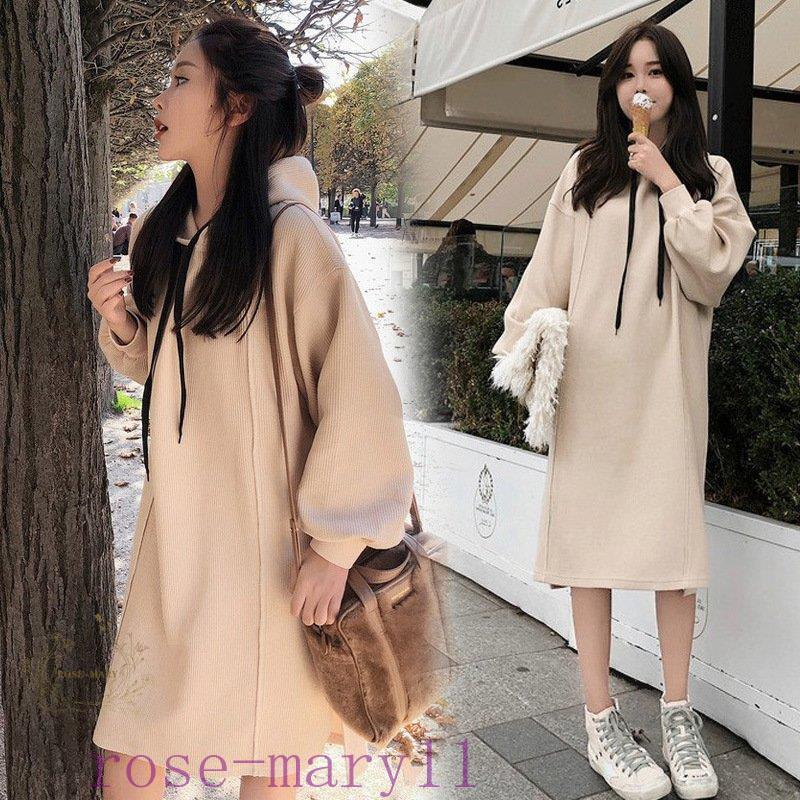 ロング パーカー ワンピース レディース 裏起毛 長袖 膝丈 フード付き ゆったり 防寒 おしゃれ 無地 体型カバー スウェット 秋冬 代 30代 最大80 オフ