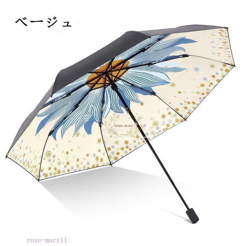 折りたたみ傘 レディース 3つ折 8本骨 Uvカット オシャレ プリント 可愛い 女性用 完全遮光 手動傘 日傘 晴雨兼用傘 紫外線対策 花柄 遮熱 雨傘 売れ筋アイテムラン 花柄