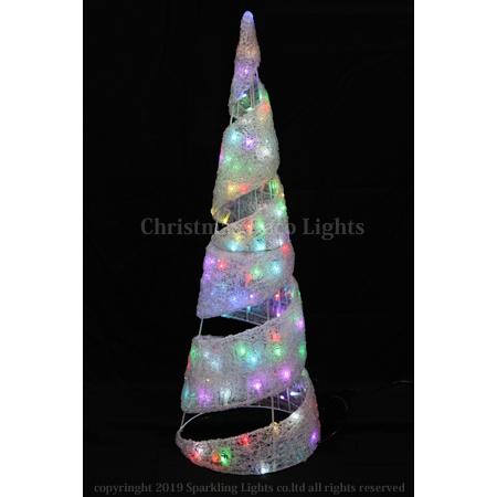 AC 2芯制御 RGB LEDグローモチーフ、スパイラルコーンツリー、120cm、専用コントローラ・リモコン付