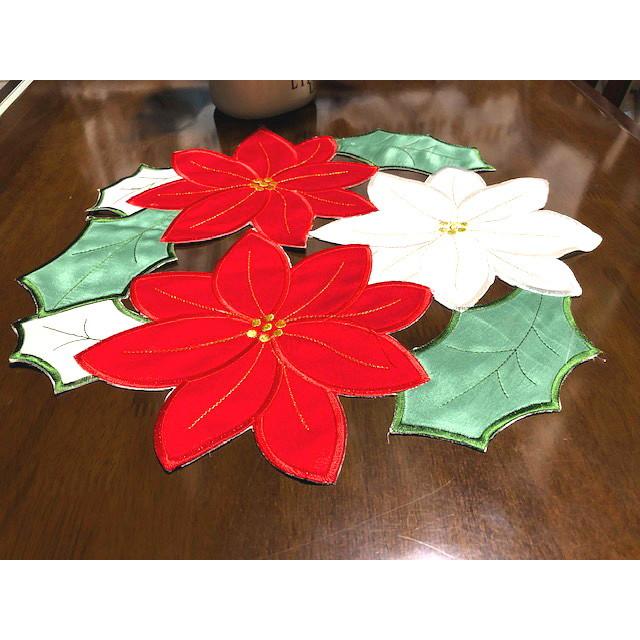 オープニング コースター ドイリー 40cm Merry Xmas ポインセチア刺繍 クリスマス 立体感あり 7 Shipsctc Org