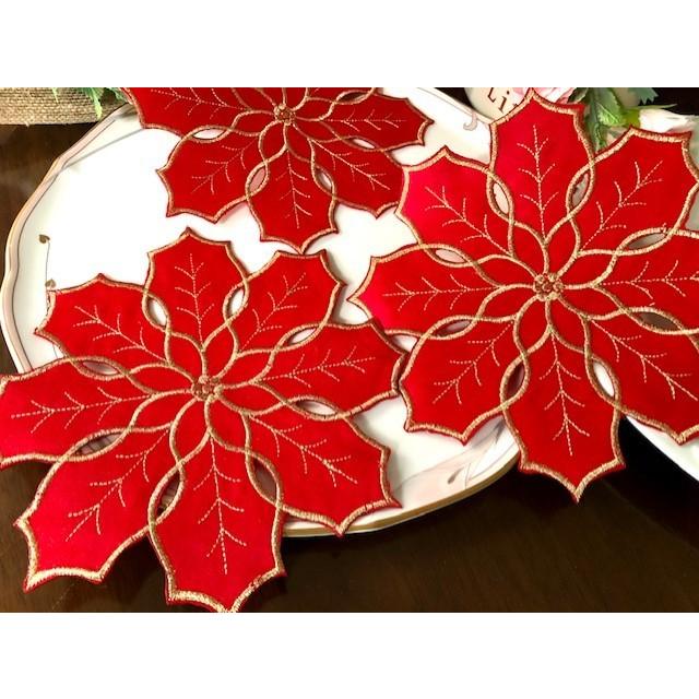 3枚セット コースター ドイリー 20cm Merry Xmas ポインセチア刺繍 クリスマス / お洒落、|rose-viva-shop|03