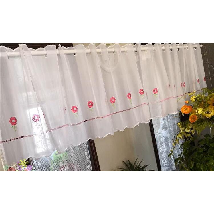 カフェカーテン 横150X43cm ピンク 小花刺繍 : Rose viva キッチン