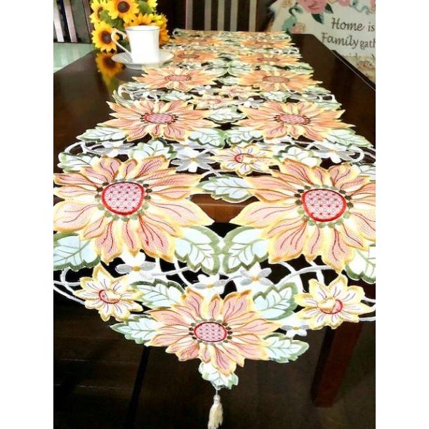 テーブルランナーALL カットワーク刺繍　40X175cm＃向日葵の花　豪華デザイン