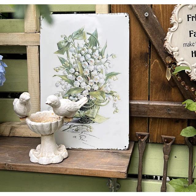 ブリキ看板 20×30cm スズランの花 花束/上鉢 付属品あり アートパネル
