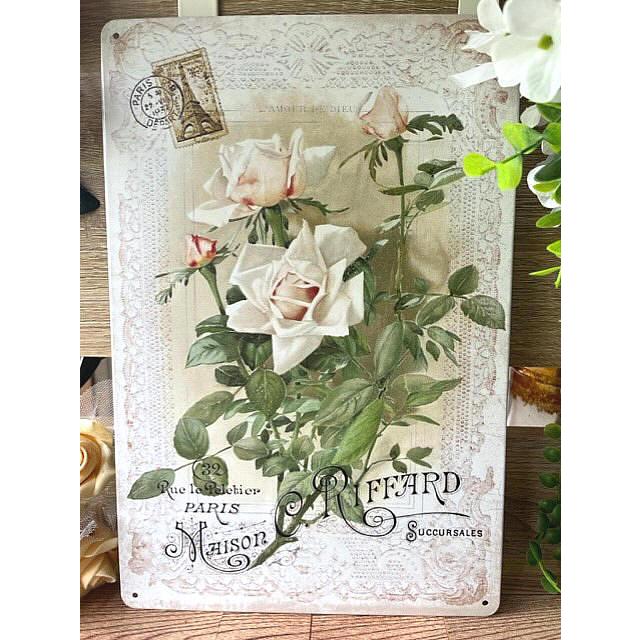 ブリキ看板 20×30cm 薔薇の花 付属品あり アートパネル 壁掛け 柄(2)(1