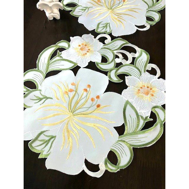 カサブランカ机 2枚セット カサブランカ ホワイト 30cm カットワーク刺繍 ホワイト地