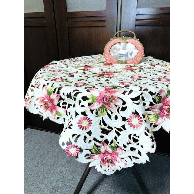 テーブルクロス ALLカットワーク刺繍 85ｃｍ 百合の花  ピンク　　667｜rose-viva-shop｜03