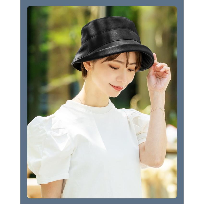 完全遮光 帽子 レディース エッジアップハット つば広 UVカット おしゃれ 通気性あり 接触冷感 撥水 制菌の画像