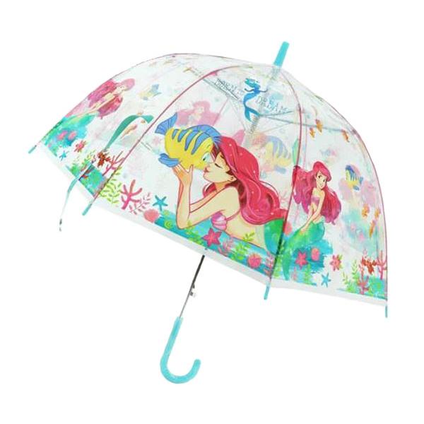 ディズニープリンセス ワンタッチ傘 キッズ 55cm アリエル フラワー Disney ワンタッチ ドーム型 女の子 雨傘 小学校 アンブレラ