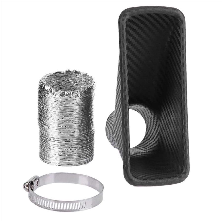 [エスネット] 汎用 エアインテーク ダクト ドライ カーボン 風 バンパー ボンネット 吸気 アルミ SN-192-N1 ファンネル 伸縮 ホース | 