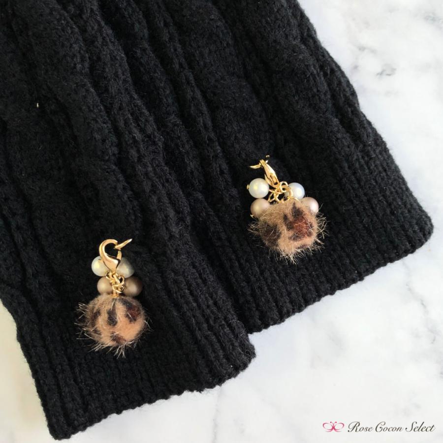 【１点限定】アームウォーマー　アームカバー　ロング　手袋　指なし　ニット　チャーム付き　リメイク　防寒　あったか　温活　冷え　オシャレ　冬　ヒョウ柄 |  | 04