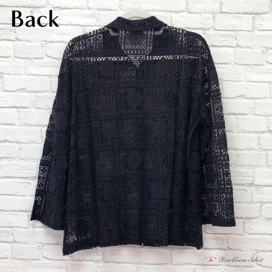 トップス　レディース　レース　ラッセル　ブラウス　シャツ　長袖　透け感　羽織り　黒　ブラック　きれいめ　フェミニン　おしゃれ　体型カバー　秋 |  | 05