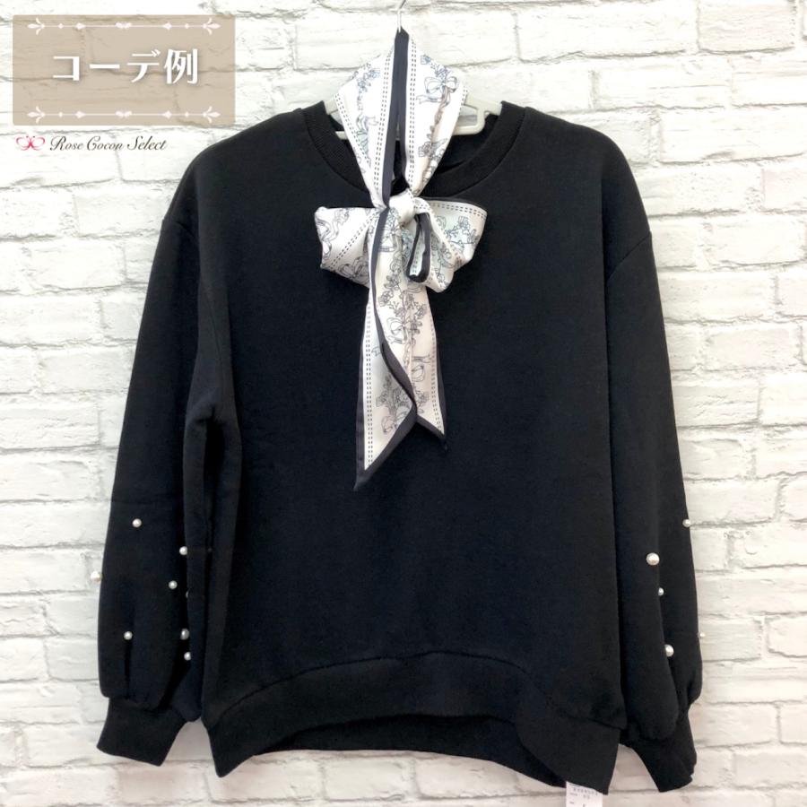 トップス　レディース　スウェット　ブルオーバー　ボリューム袖　パール　裏起毛　長袖　無地　黒　ブラック　モノトーン　フェミニン　おしゃれ　着回し |  | 12