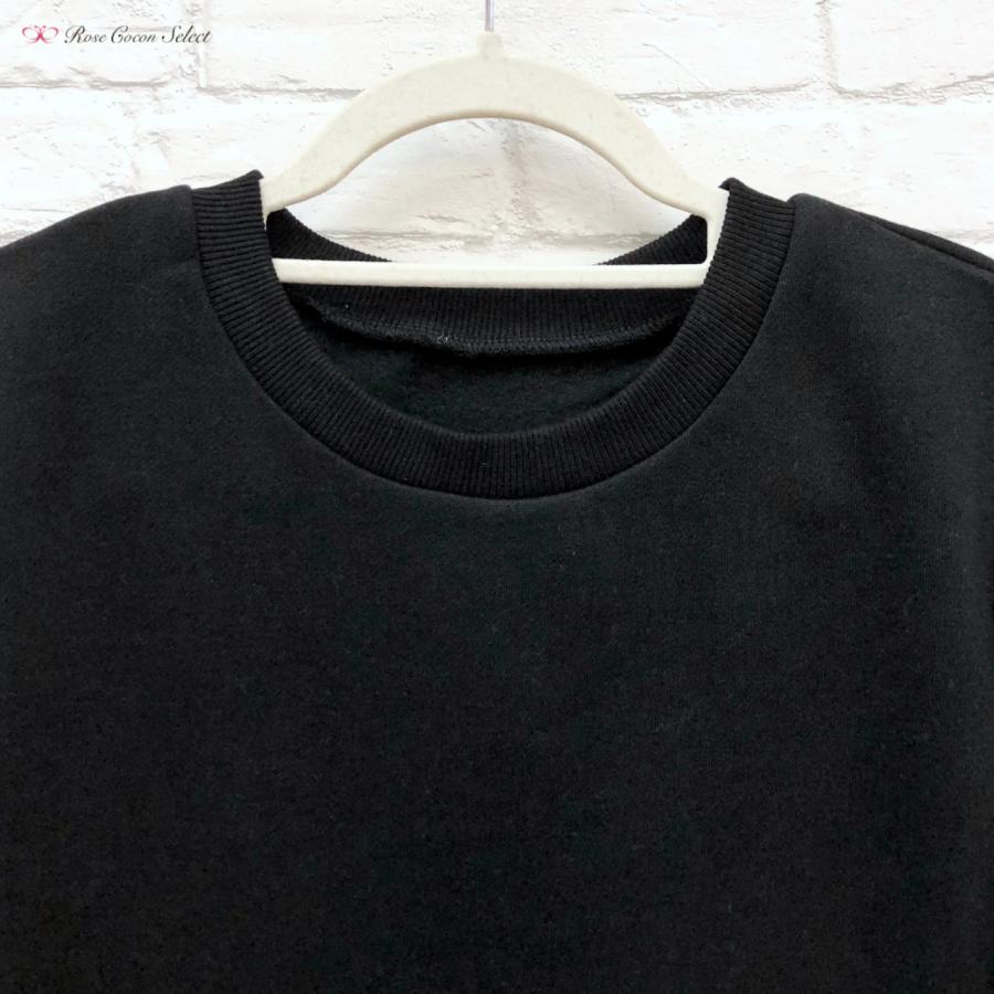 トップス　レディース　スウェット　ブルオーバー　ボリューム袖　パール　裏起毛　長袖　無地　黒　ブラック　モノトーン　フェミニン　おしゃれ　着回し |  | 07