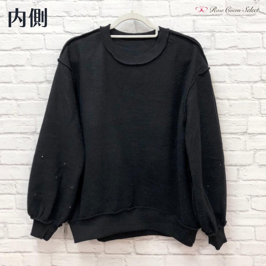 トップス　レディース　スウェット　ブルオーバー　ボリューム袖　パール　裏起毛　長袖　無地　黒　ブラック　モノトーン　フェミニン　おしゃれ　着回し |  | 09