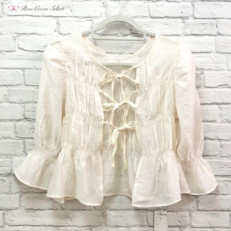 トップス　レディース　無地　シャーリング　シャツ　５分袖　半袖　フリル　二の腕カバー　2way　着回し　羽織り　短め丈　フェミニン　おしゃれ　アイボリー |  | 01