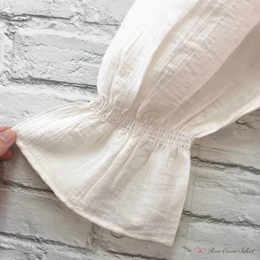 トップス　レディース　無地　シャーリング　シャツ　５分袖　半袖　フリル　二の腕カバー　2way　着回し　羽織り　短め丈　フェミニン　おしゃれ　アイボリー |  | 04