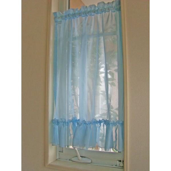 カフェカーテン ロング おしゃれ かわいい 手作り ブルー 幅80ｃｍ 丈