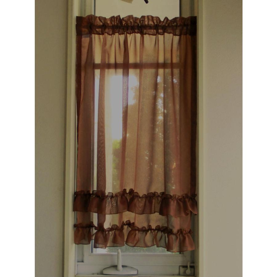 チョコレートブラウンのロングカフェカーテン 2段フリル おしゃれ 幅80ｃｍ 丈80ｃｍ Ongcafe 87 カーテン プリンセス 通販 Yahoo ショッピング