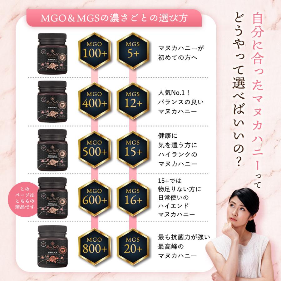 マヌカハニー MGO600+ MGS16+ UMF16+ ローズゴールド rosegold 500g 生