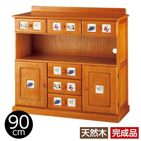 サイドボード/リビングボード (南欧風家具) 〔約幅90cm ライトブラウン〕 木製 〔完成品〕